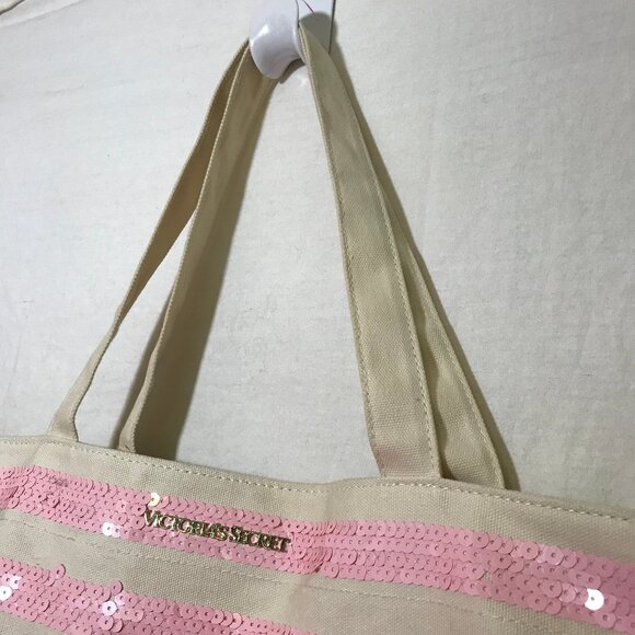 Victoria's Secret Pink & White Sequin Tote Bag 2016 Sparkly Bling Glam EUC Vacay - Picture 8 of 14